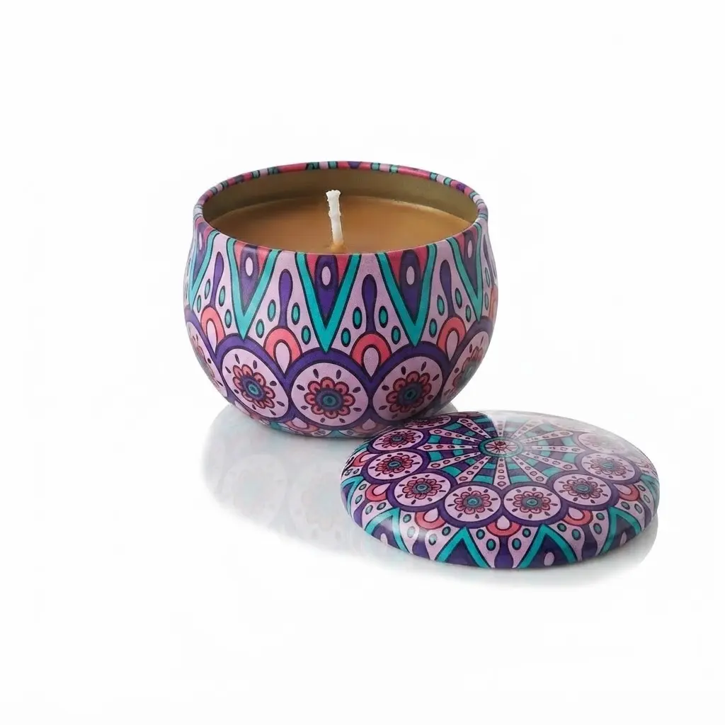 Bougie en cire d’abeille, Mandala Bohème Turquoise