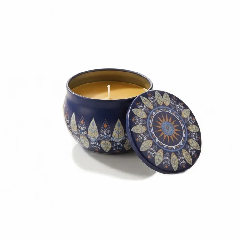Bougie en cire d’abeille, Mandala Bleu Royal